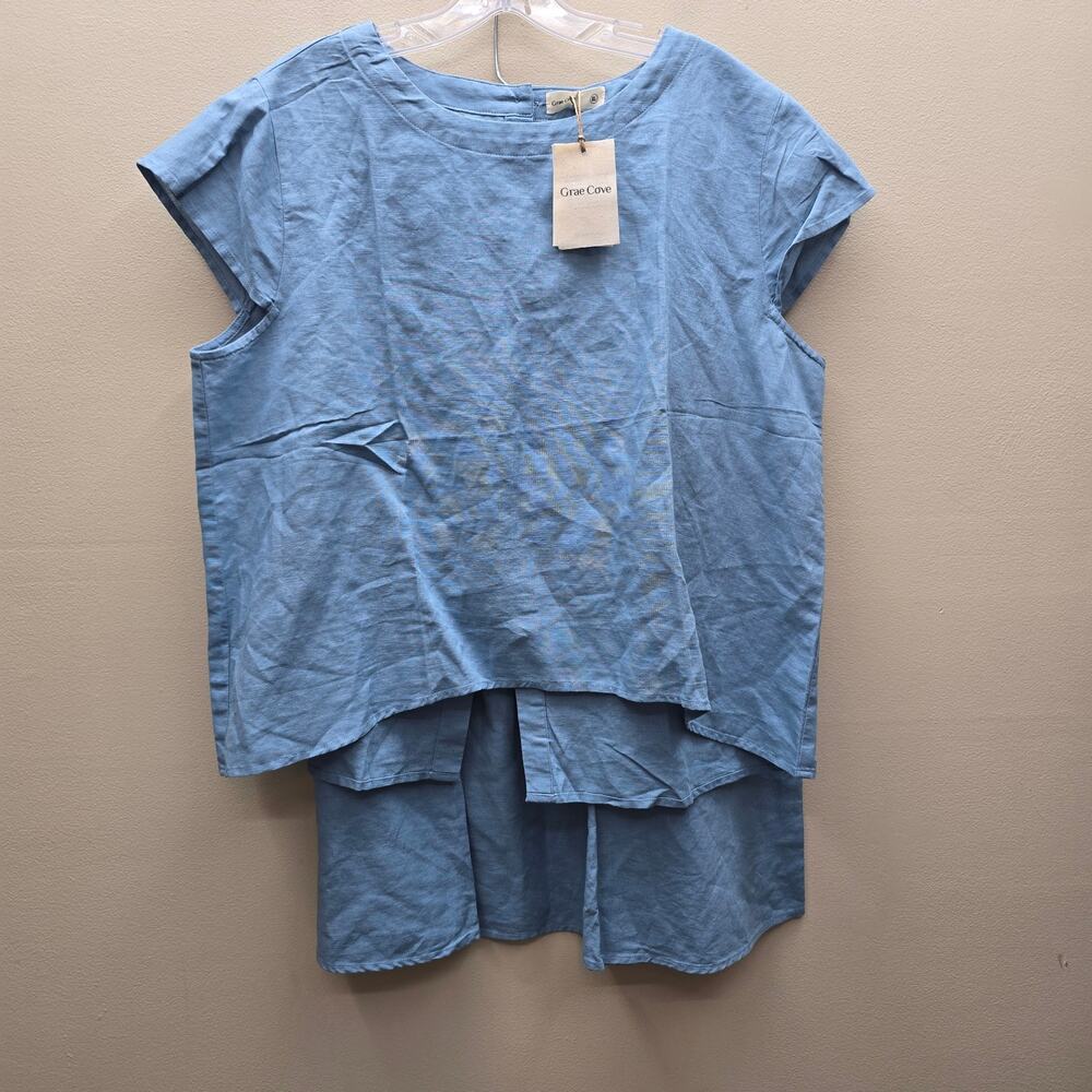 Grae Cove NWT Linen Blend Cap Sleeve Top and A-Line Skirt Set Light Blue Size XL